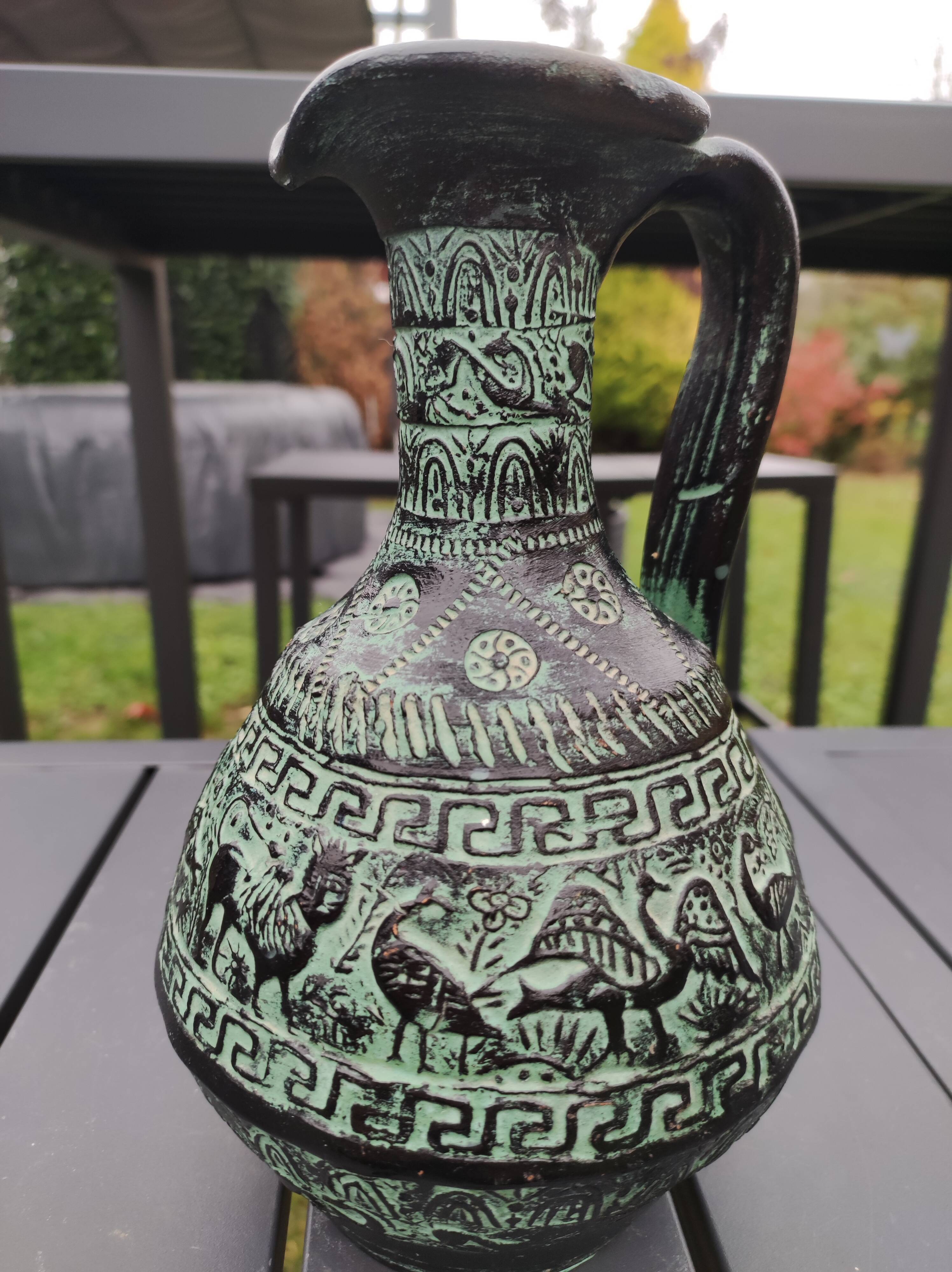 Ancient Greek/Rhodes amphora vase, with inclusions of animal decorations Greek mythology