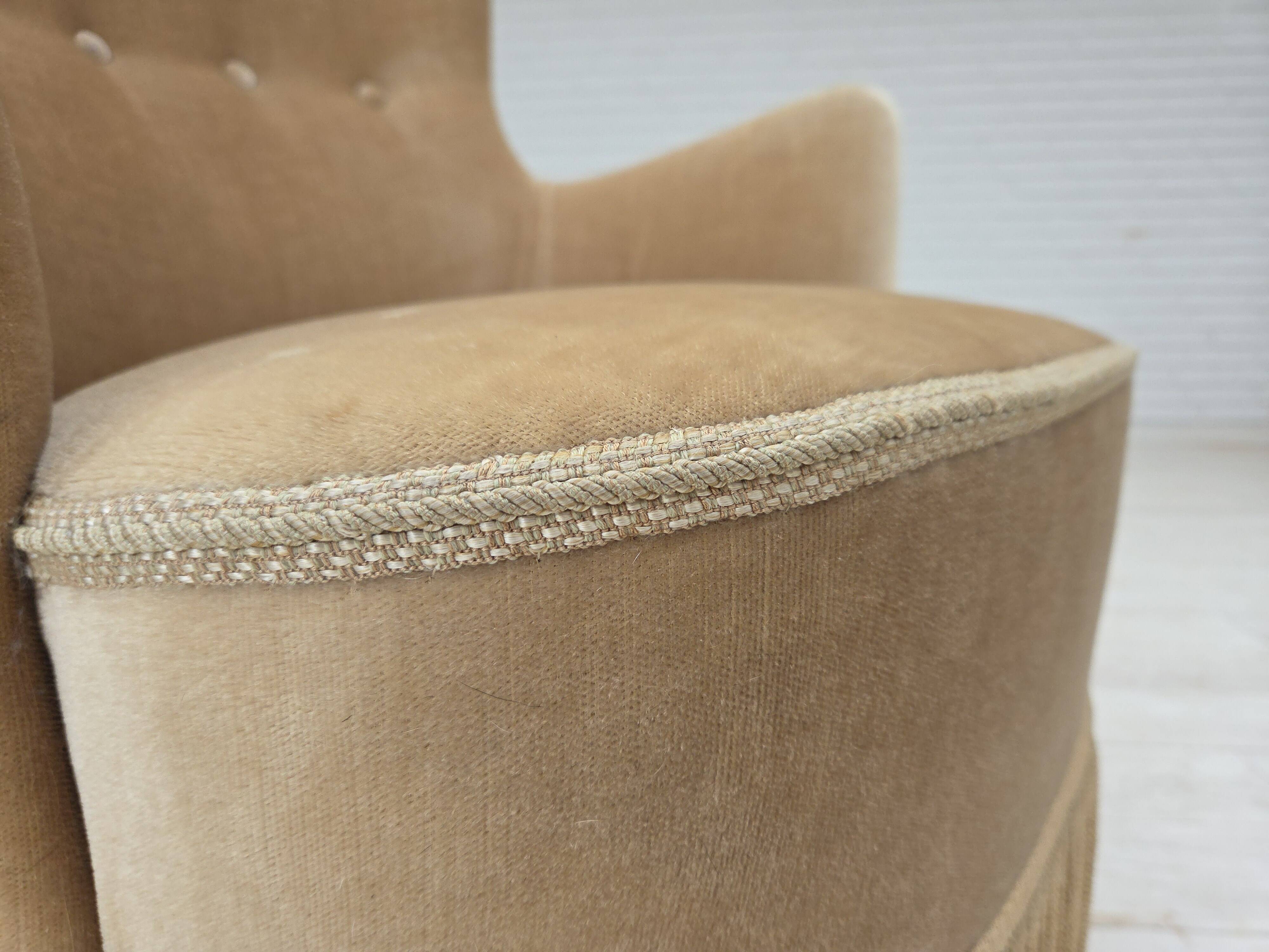 1960s, Danish armchair in green/brown furniture velour, original condition.