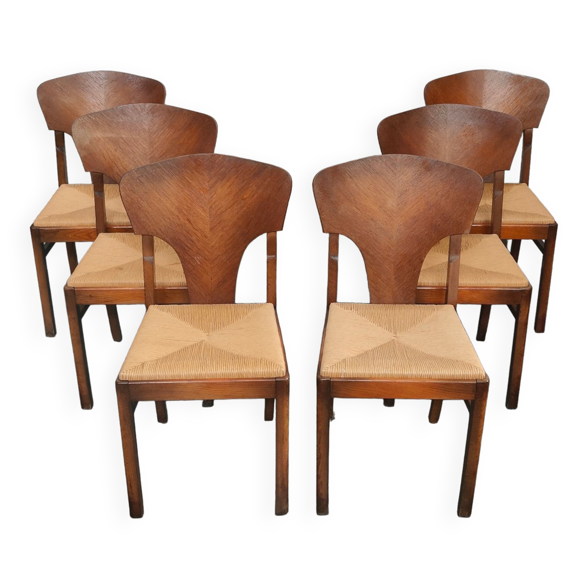 Suite of 6 Art Deco solid oak chairs