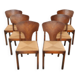Suite of 6 Art Deco solid oak chairs