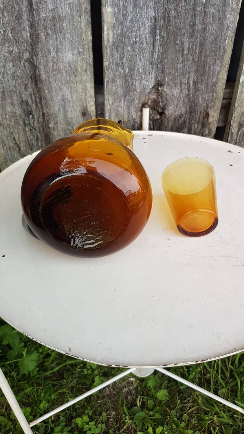 Old orangeade service blown glass carafe + 5 vintage verico glasses #a680