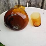 Old orangeade service blown glass carafe + 5 vintage verico glasses #a680