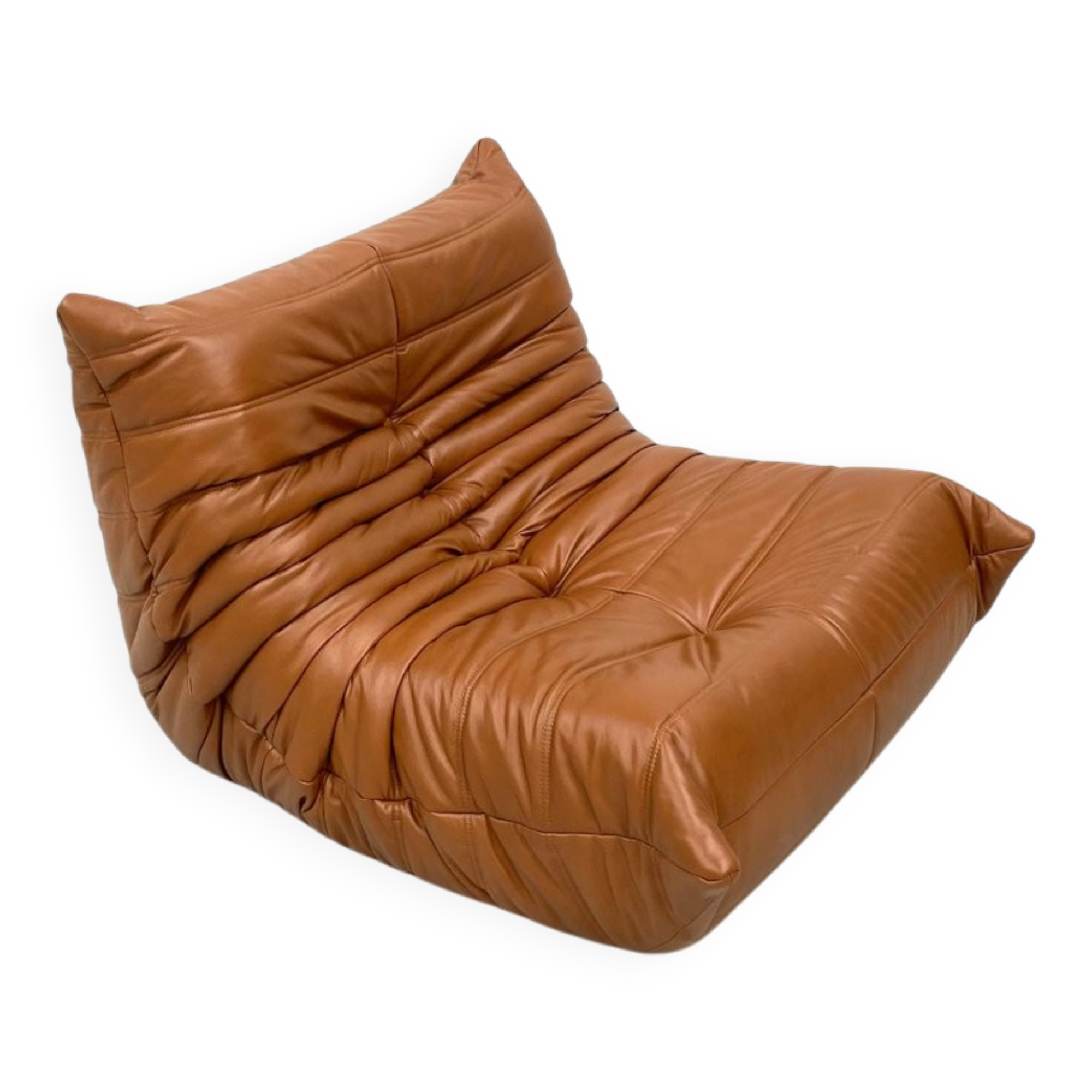 Fauteuil Togo en cuir marron attribué à Michel Ducaroy pour Ligne Roset