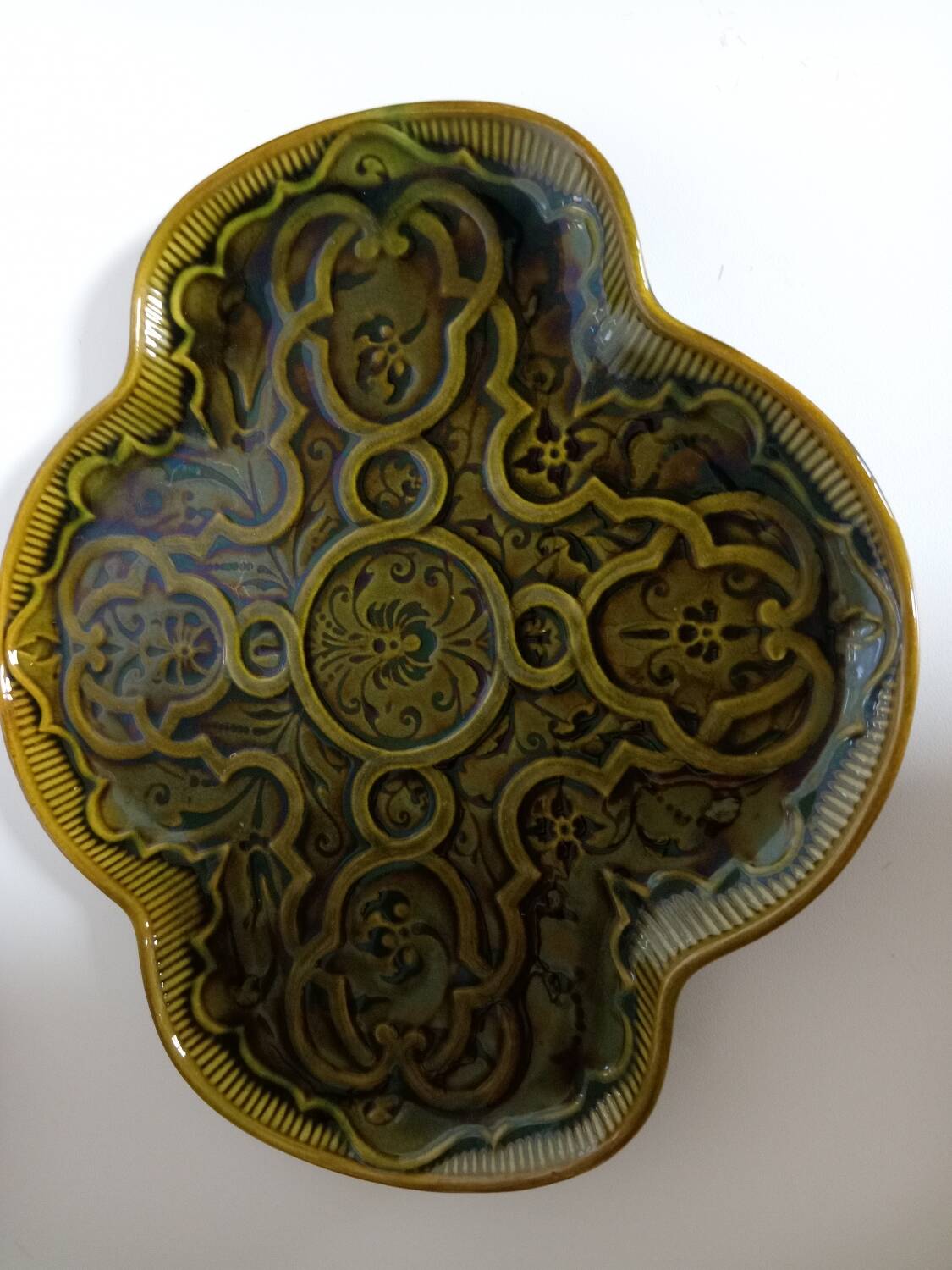 Olive green earthenware dish