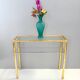 Rectangular Gold Aluminum Console Table with Two Glass Shelves, Italy