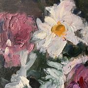 Large oil on canvas of a still life with flowers 1929, antique painting.