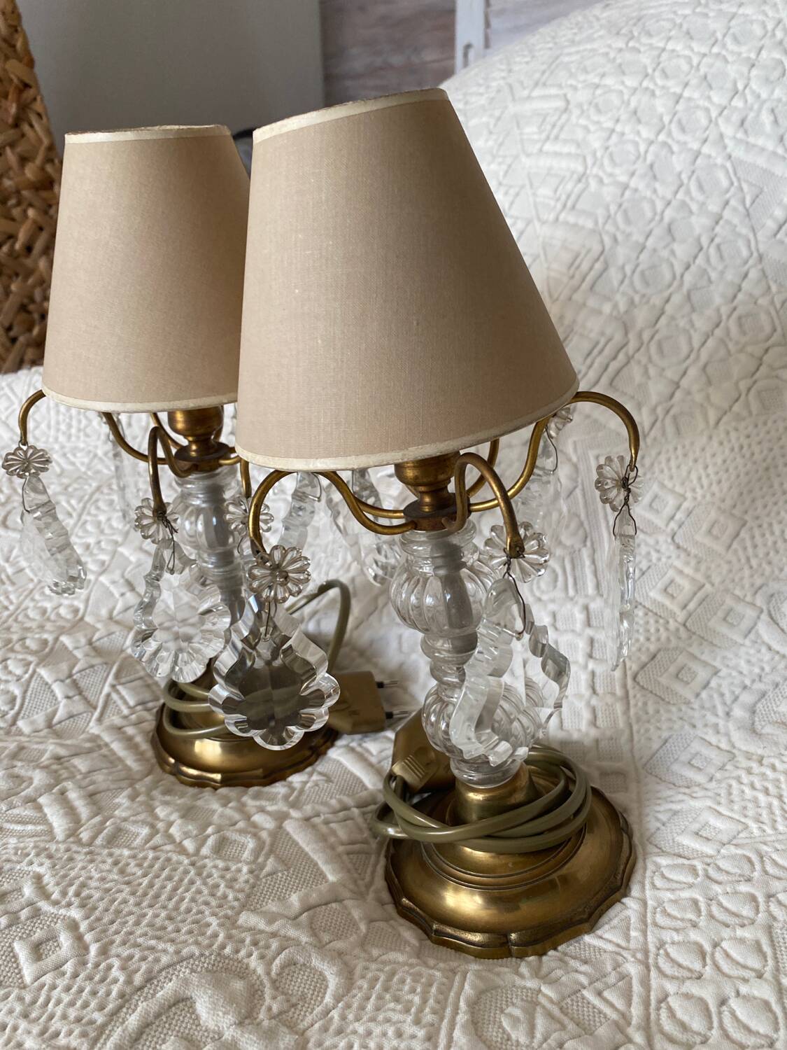 Pair of Gilt Bronze Girandole Lamps with Tassels
