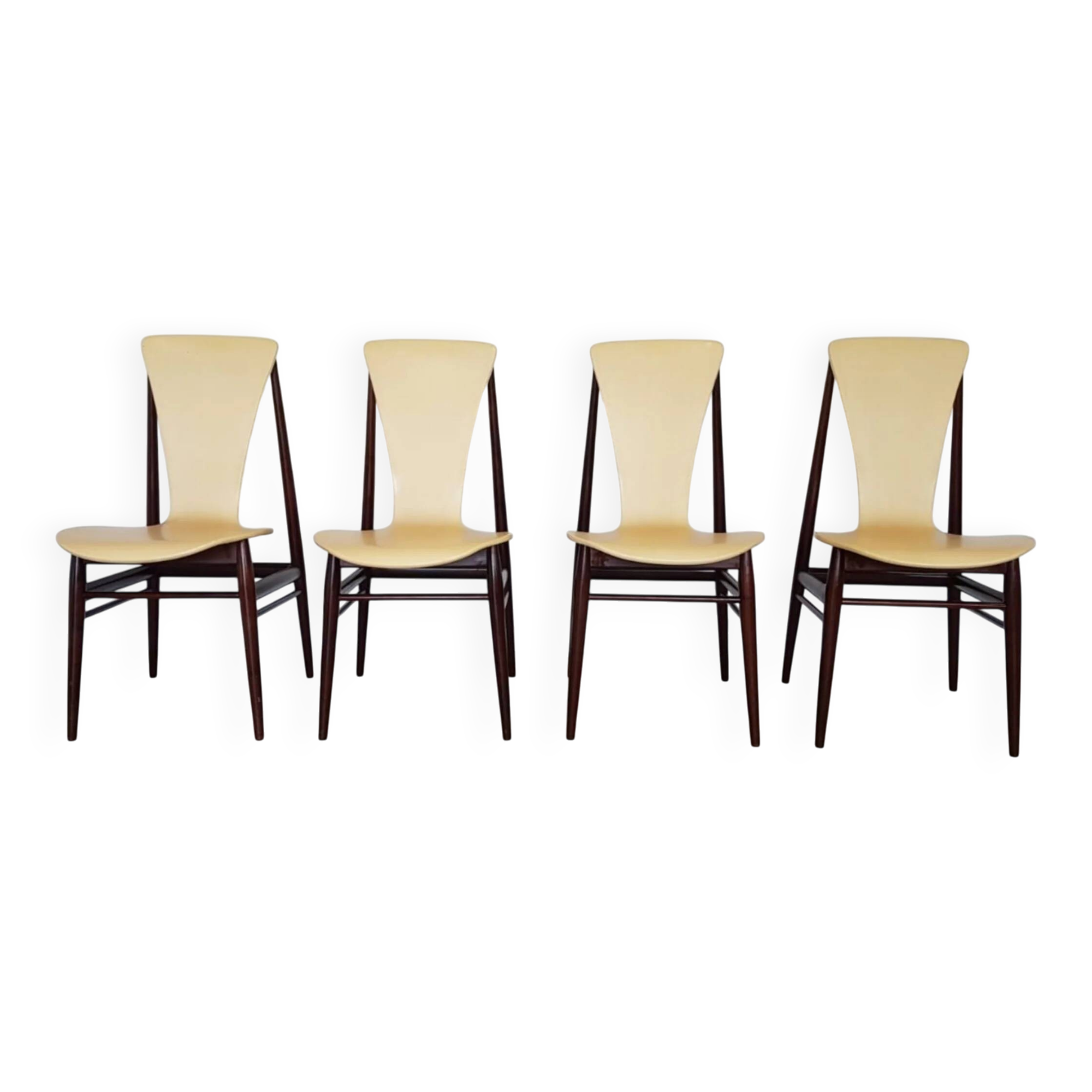 Set of 4 floating seat dining chairs / 1950s