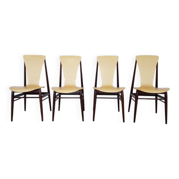 Set of 4 floating seat dining chairs / 1950s