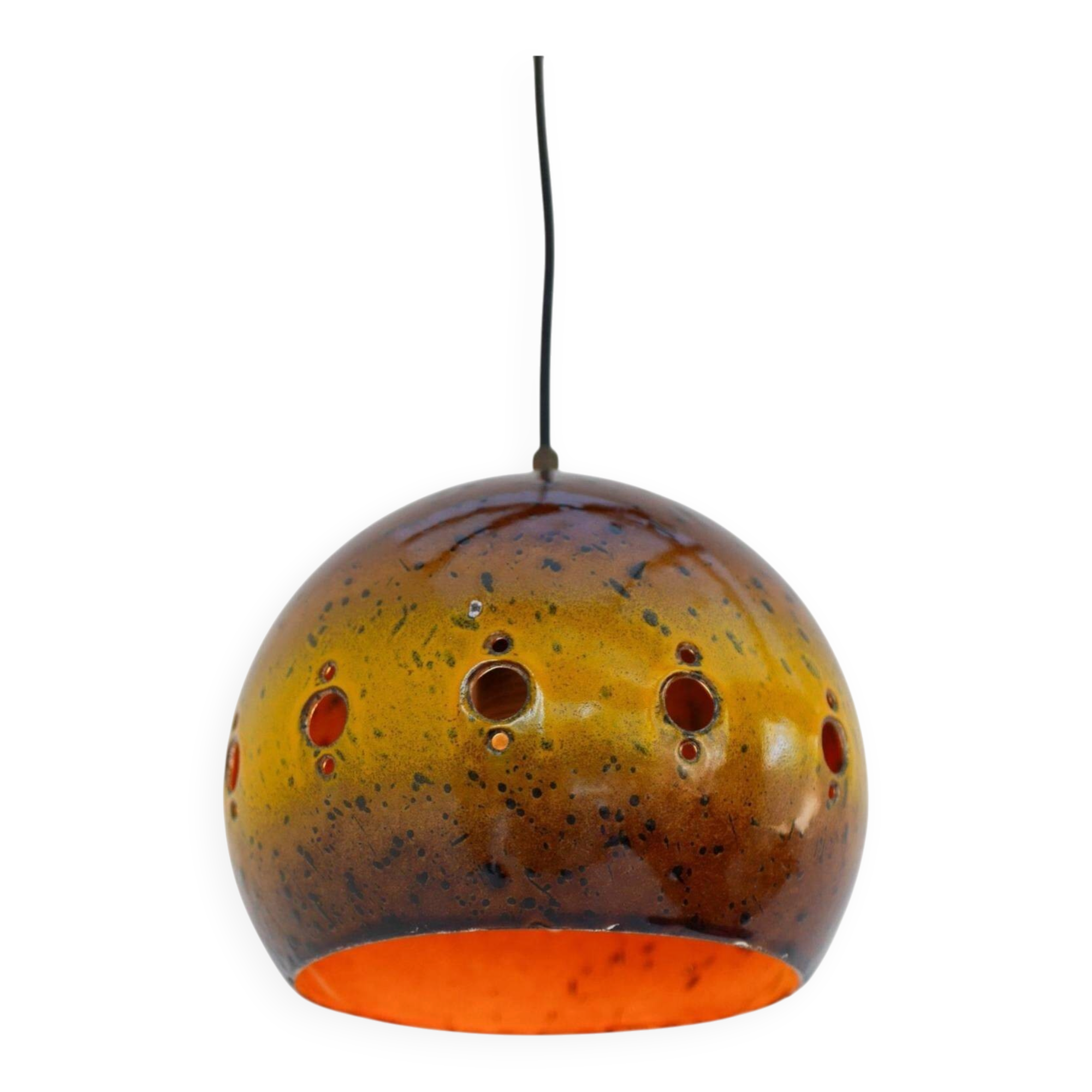 Lampe pendante émaillée vintage attribuée à Hustadt Leuchten des années 1970
