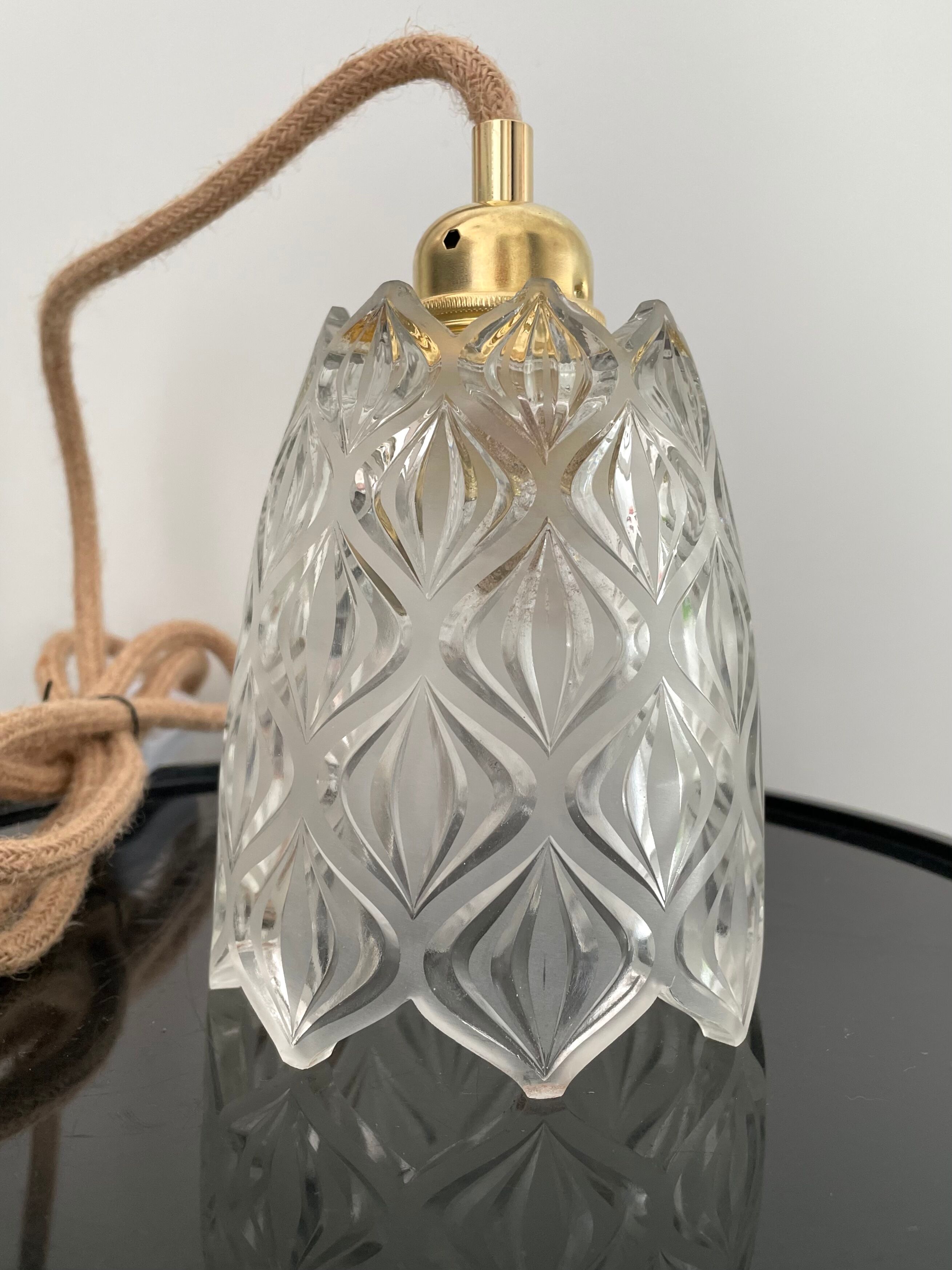 Vintage tulip pendant lamp in molded glass