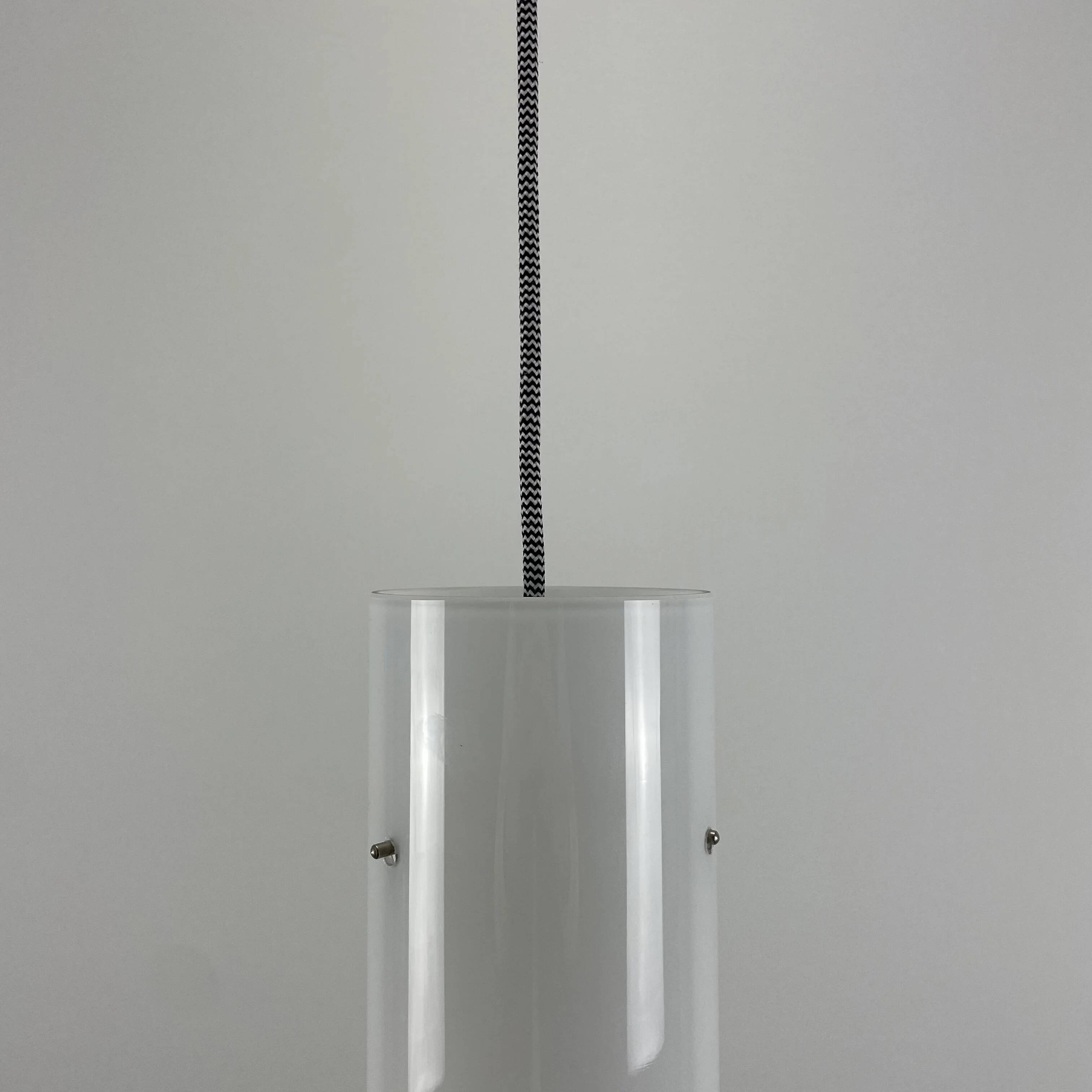 White glass cylindrical pendant by Glashütte Limburg, 1970.
