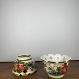 Pair of hand-painted ceramic pendant lights, 1980