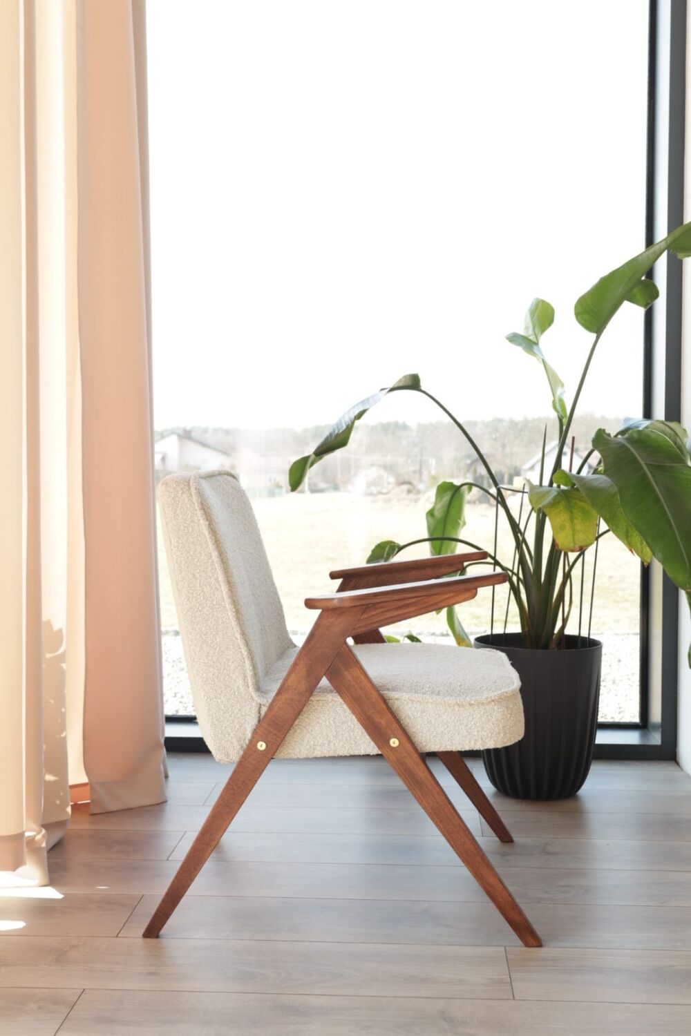 Vintage Lounge Chair Grey White Bouclè, Scandinavian Design