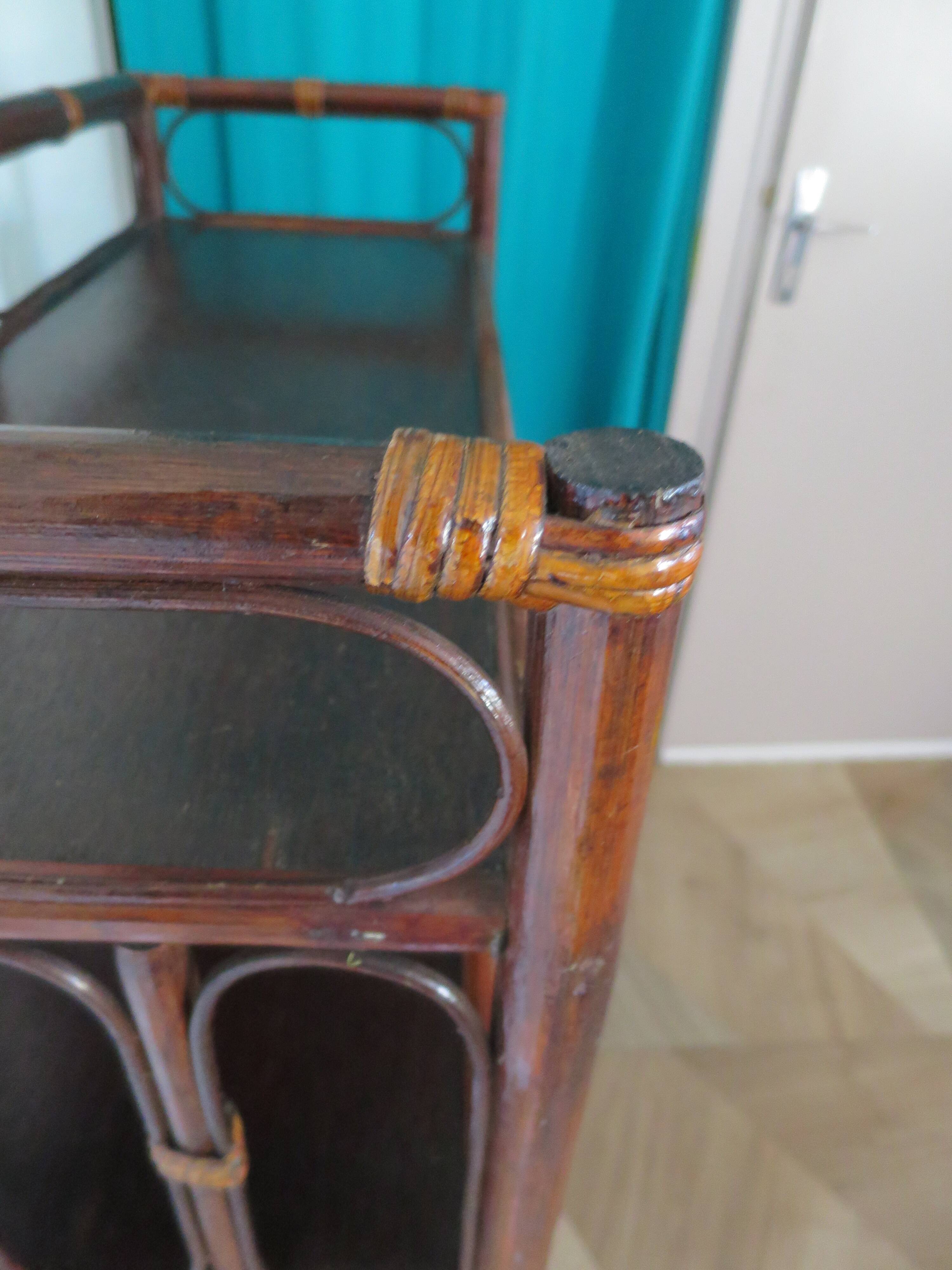 Support buffet bibus woven rattan 2 doors in caning - vintage 60s/70s