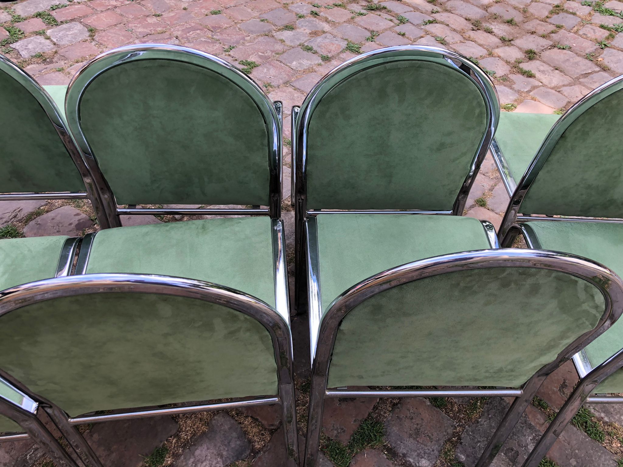 1970 design chair in green suede and chrome
