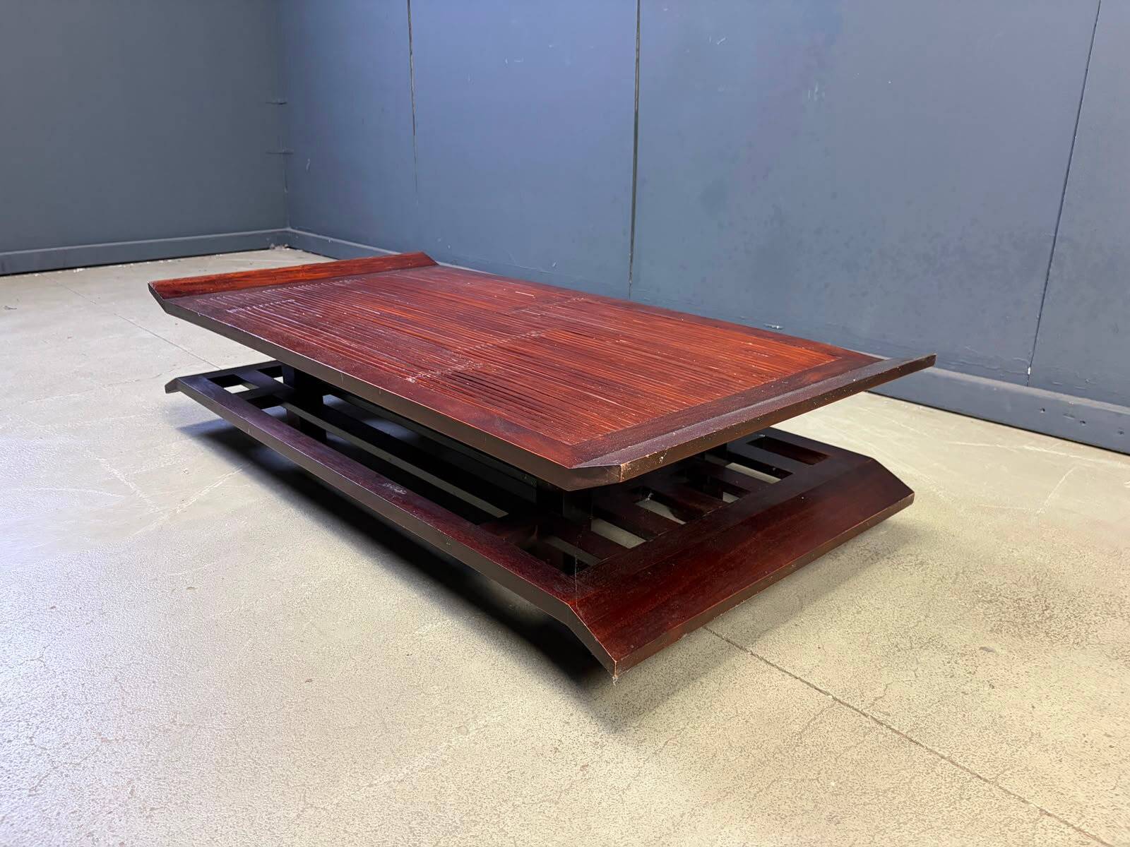 Two-tiered pagoda Wabi Sabi style coffee table in wood and bamboo, 1970s