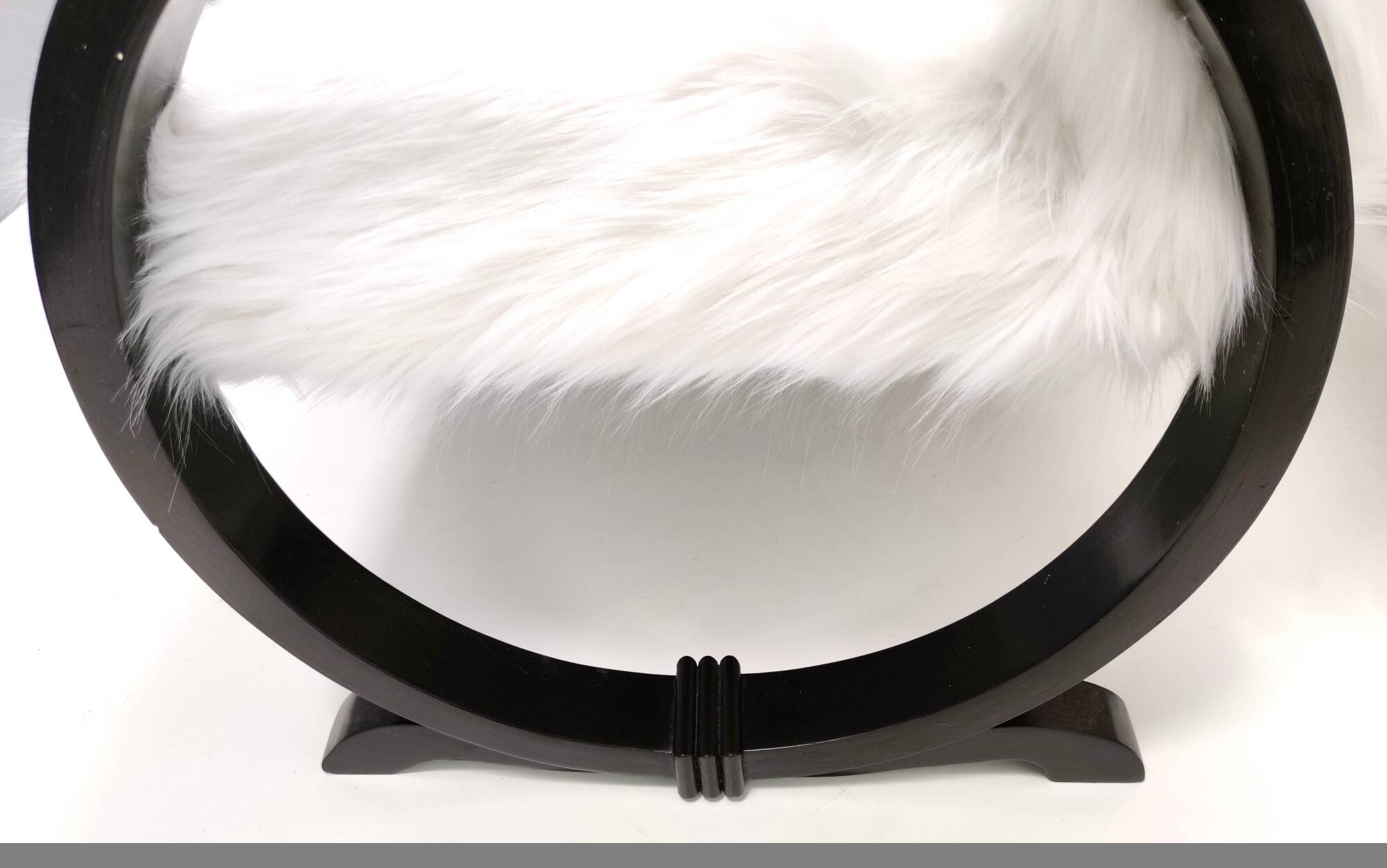 Vintage White Faux Fur Sofa with Black Wooden Frame, Italy