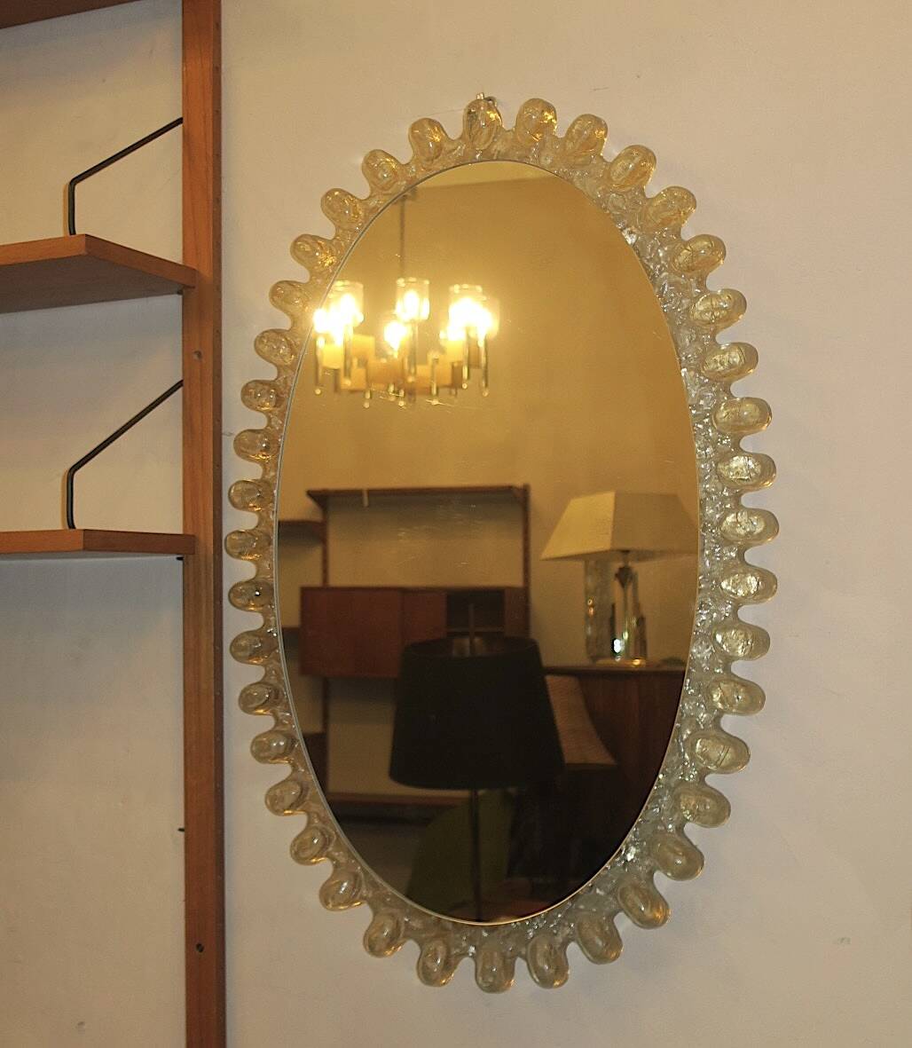 Egon Hillebrand large oval lucite illuminated wall mirror, 80 cm x 50 cm, 1960s