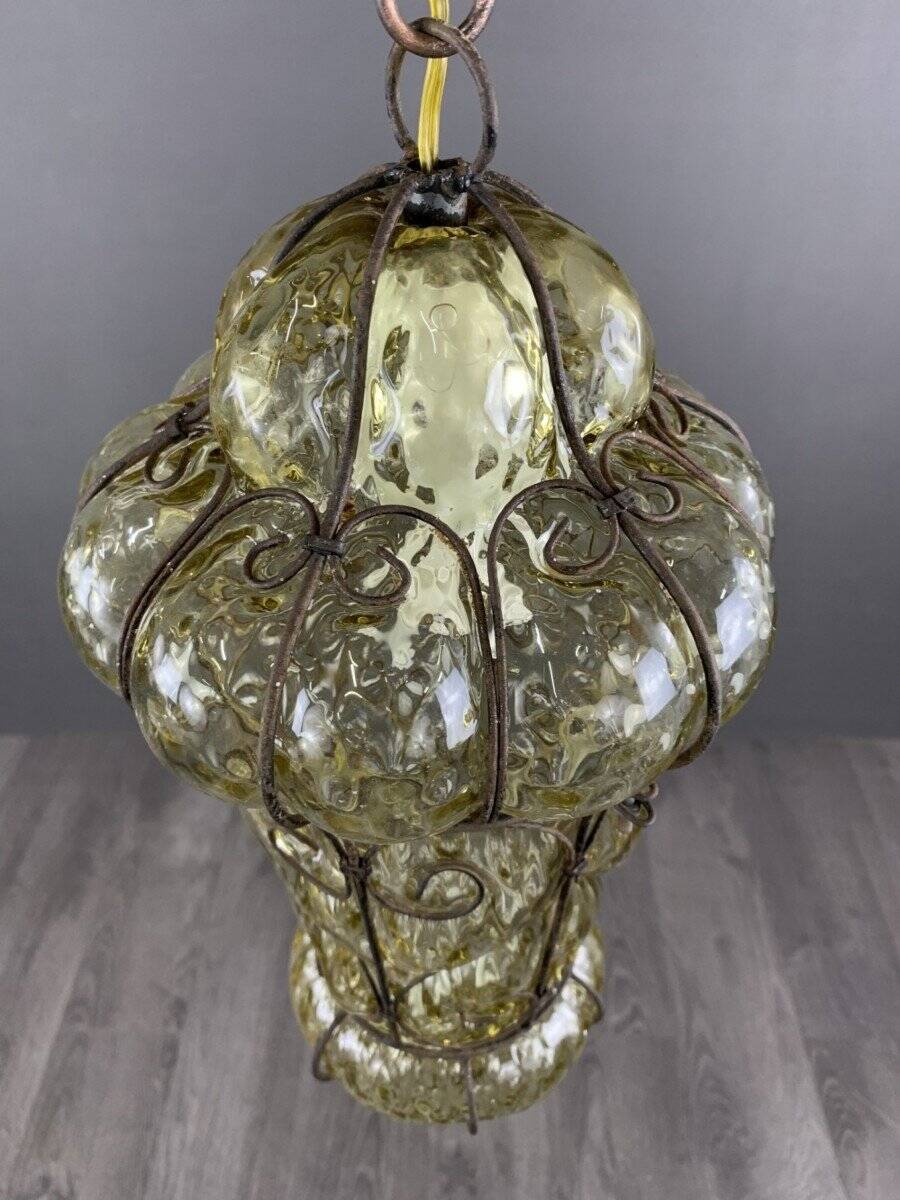19th Century Murano Glass and Metal Lantern Pendant Light