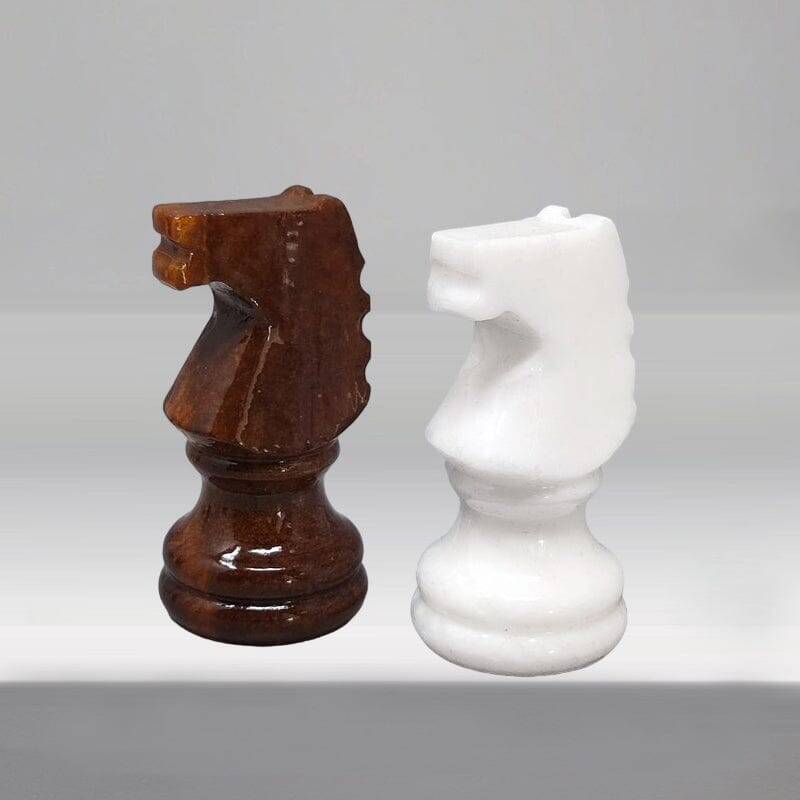 1970s Gorgeous Brown and White Chess Set in Volterra Alabaster Handmade. Ma