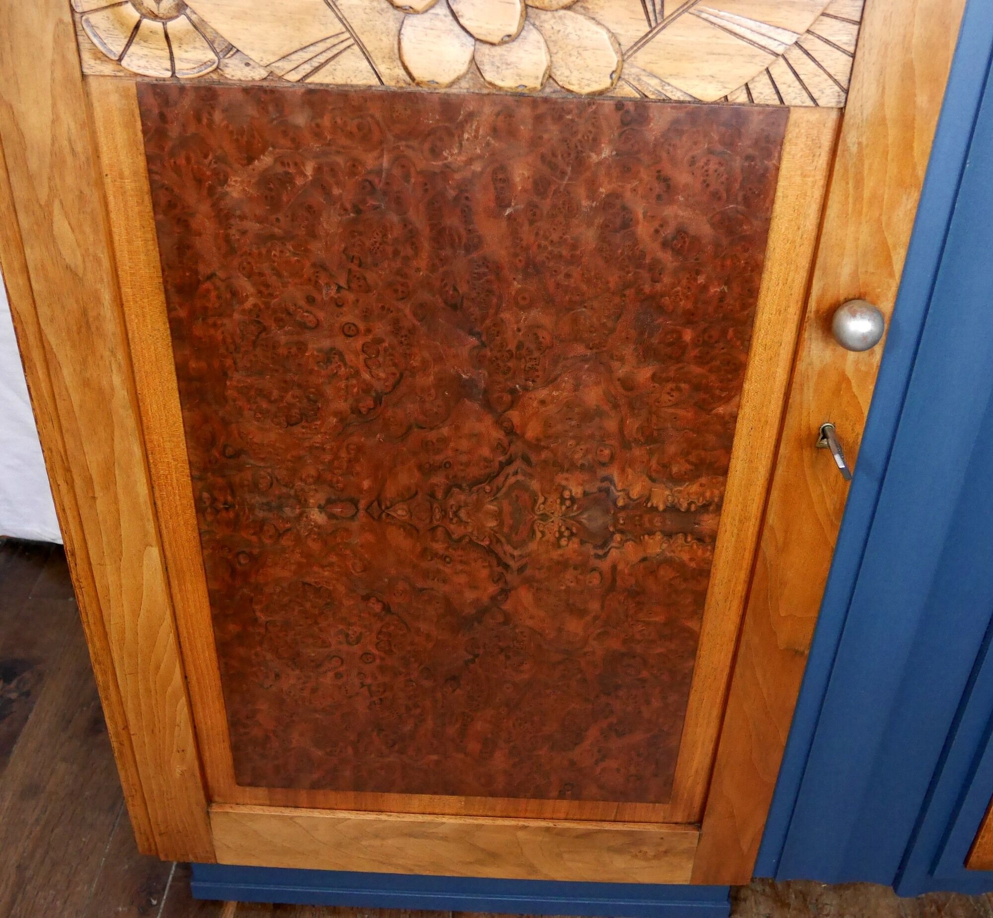 Sideboard Enfilade mirror Art Deco with floral motifs marble top