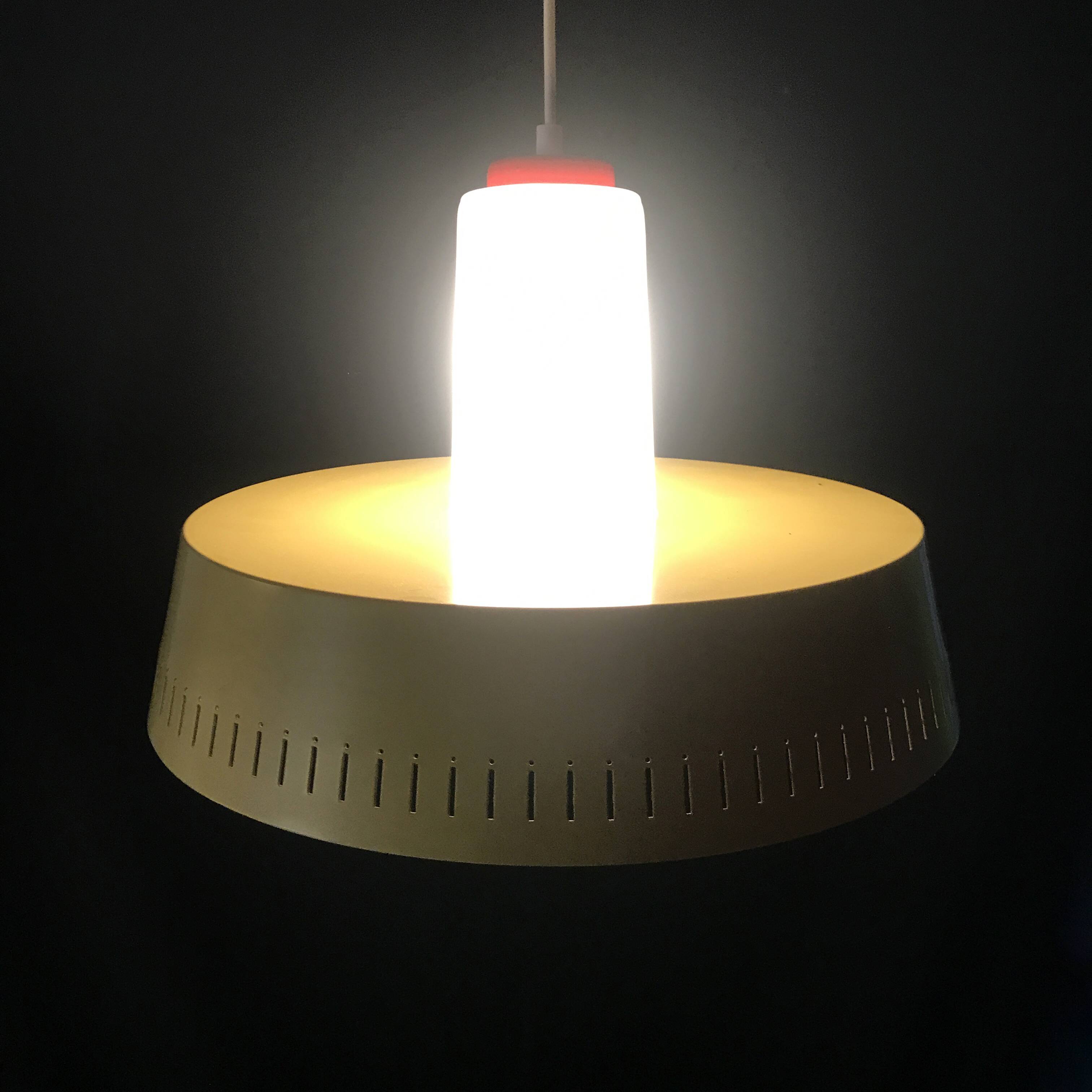 Pendant Lamp • Opaline & Perforated Metal • Jo Hammerborg • Fog & Mørup • 1960