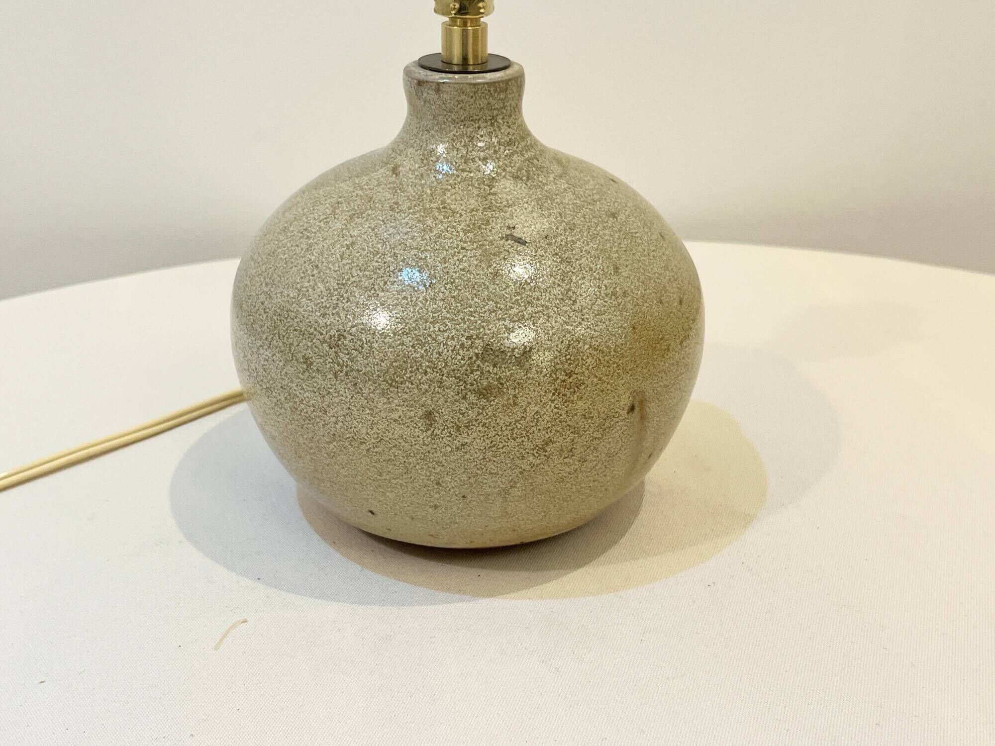 Signed ball lamp in vintage beige stoneware 1970 raffia rope lampshade 70s bohemian chic