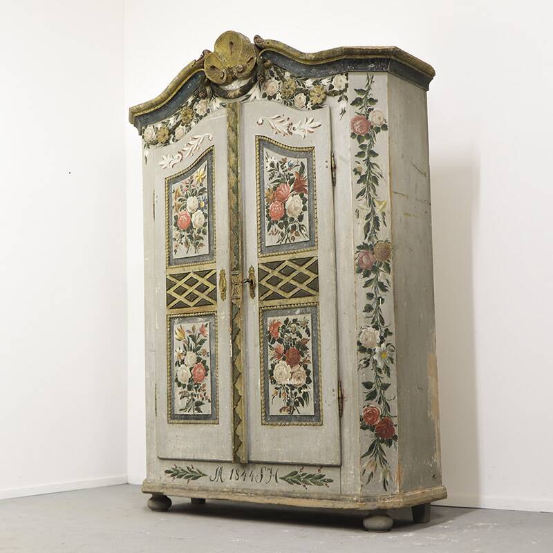Painted Folk Art Bridal Cupboard