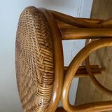 Pair of wicker bar stools and bamboo cane