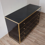 Vintage chest of drawers in lacquered wood and gilded metal 1970