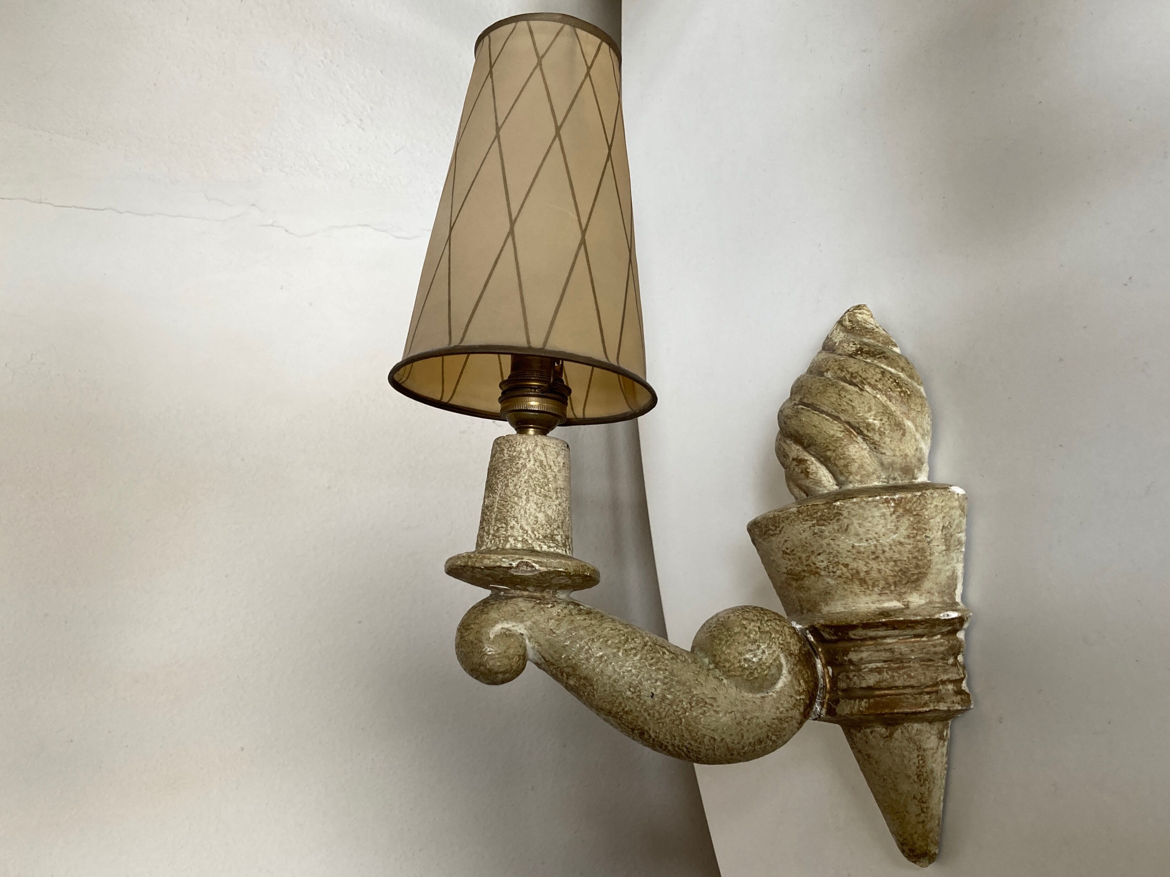 Pair of Arlus torchlight wall light in art deco plaster 1950
