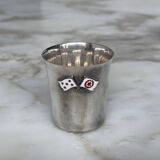Set of 3 small silver 970 sterling cups with enamelled flags from the 20th century.