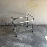 Vintage silver chrome-plated steel and glass two-tier serving trolley with wheels