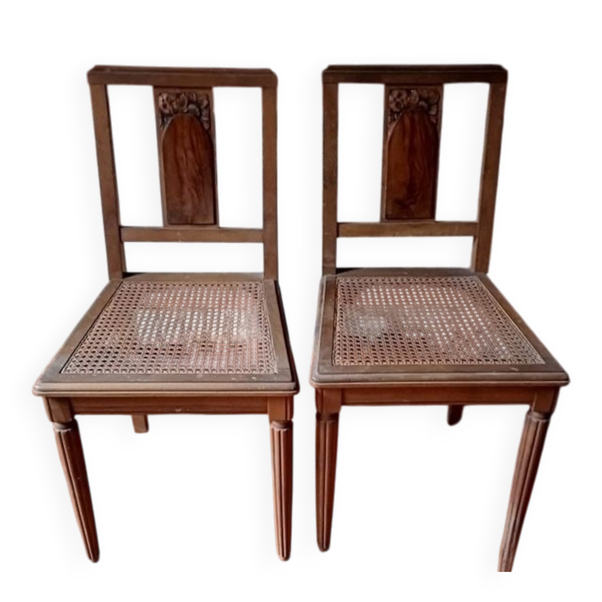 Wooden cane chairs (two)
