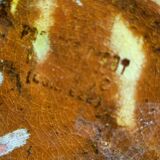 Ancienne cruche "arrosoir" en céramique émaillée ocre jaune, signée Meyssac Corrèze, 24 cm