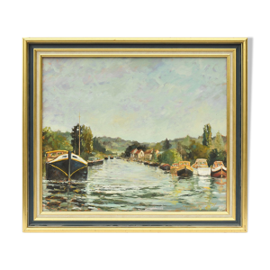 Huile sur toile Paysage - village