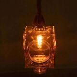 Japandi suspended glass lamp, vintage cubic bohemian glass lamp.