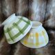 2 old model bowls tablecloth