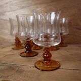 9 Luminarc "Antique" amber-stemmed red wine glasses