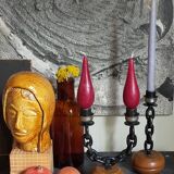 Duo de bougeoirs brutalistes Art-populaire années 50