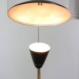 Mid-century italian aluminum & wood floor lamp with reflector