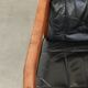 Black leather set of 2 Art Deco design dining/side chairs with armrests