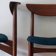 Pair of Lane Perception teak dining chairs in petrol blue-green, USA 1960s