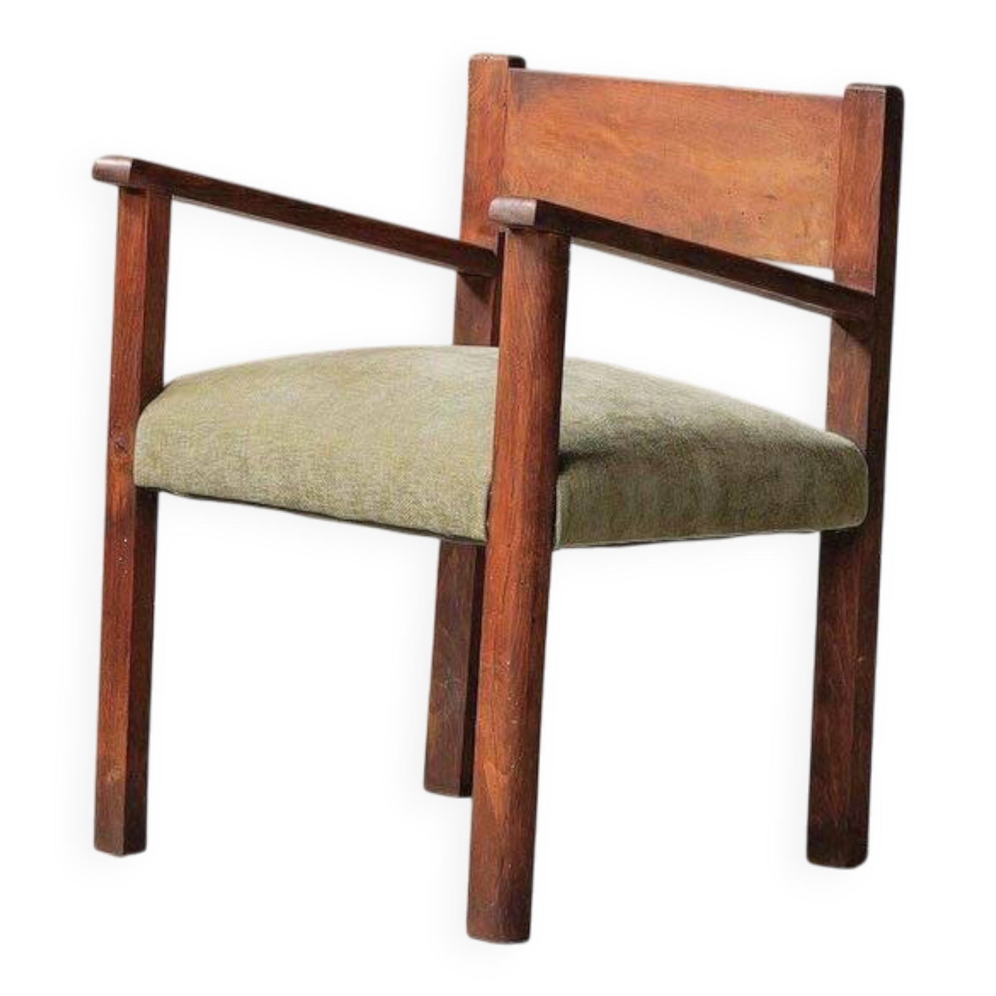French modernist armchair in wood and green velvet, 1950s