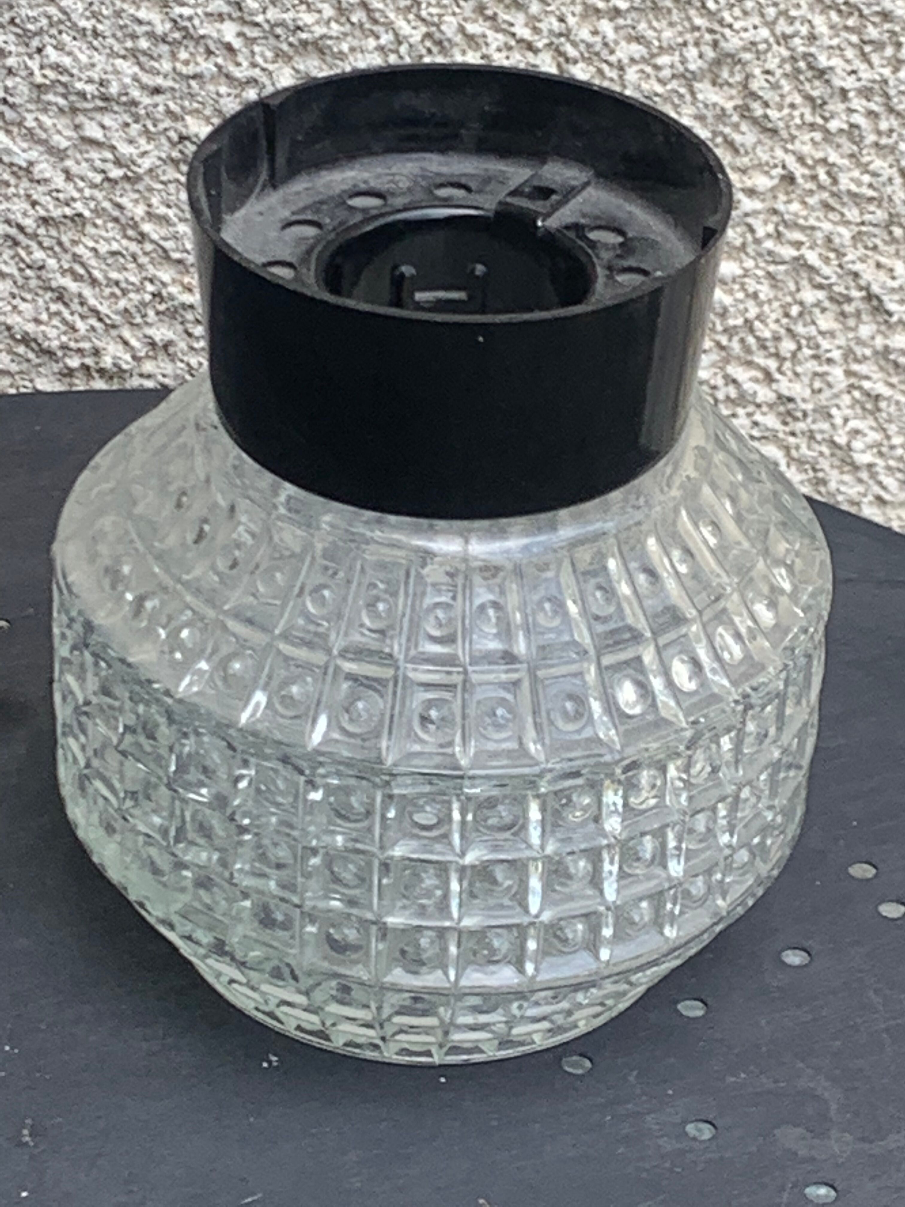Globe to install or hang, glass, geometric patterns and bakelite base vintage black