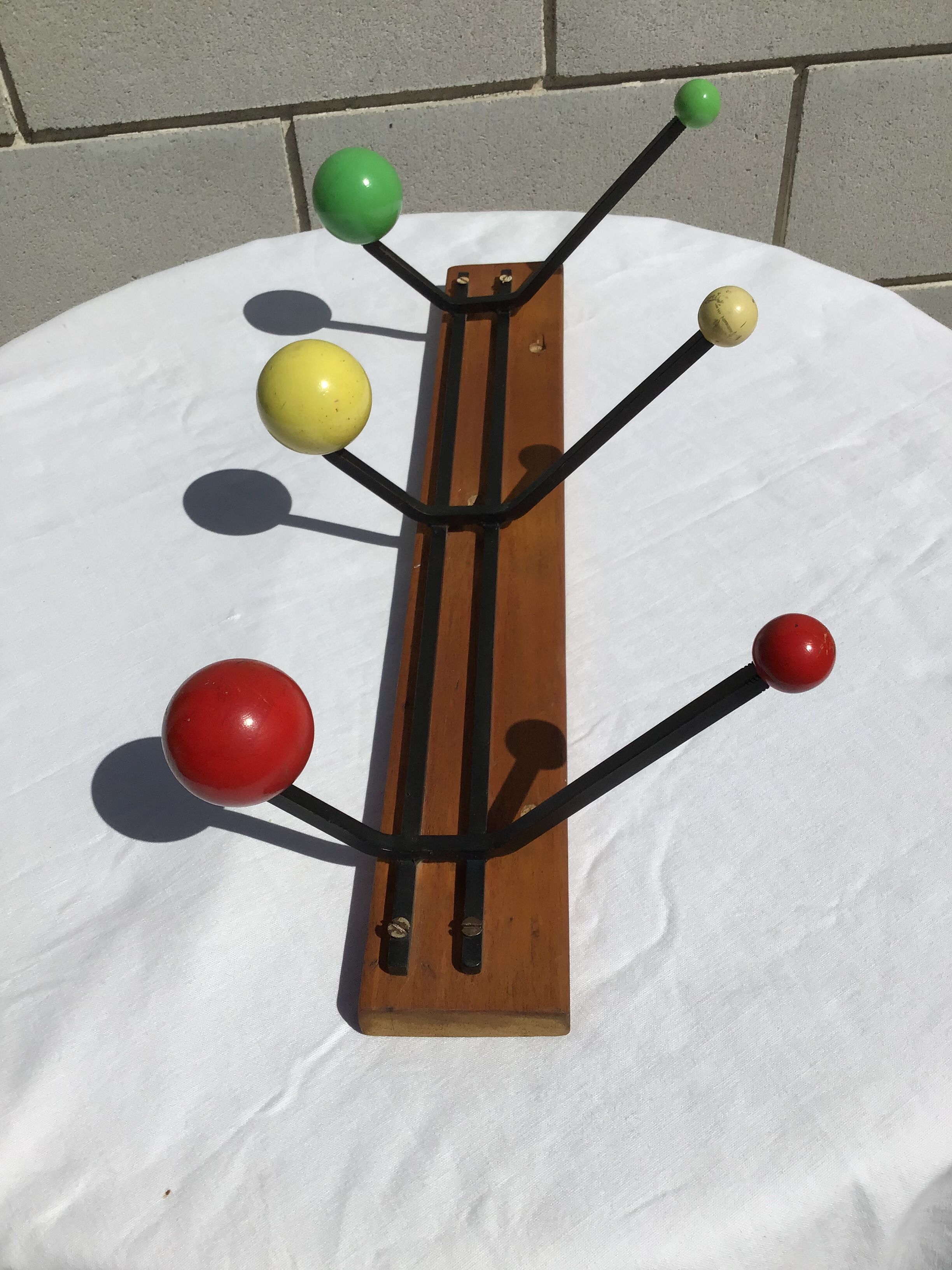 Black metal coat holder 6 colored wood balls
