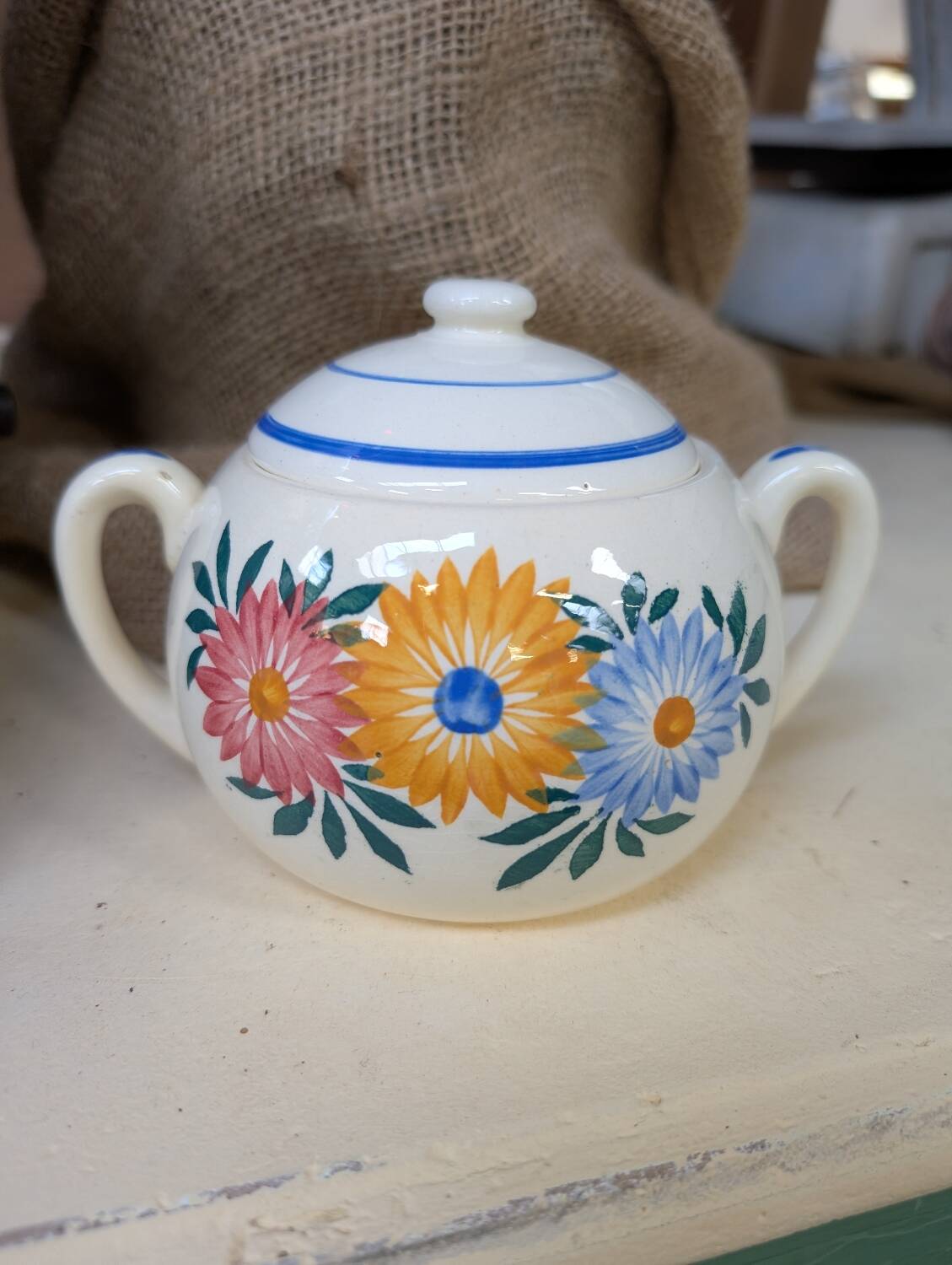 Vintage earthenware sugar bowl