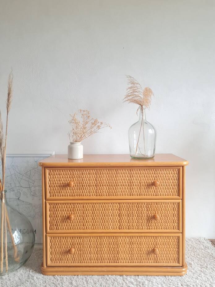 Vintage rattan chest of drawers