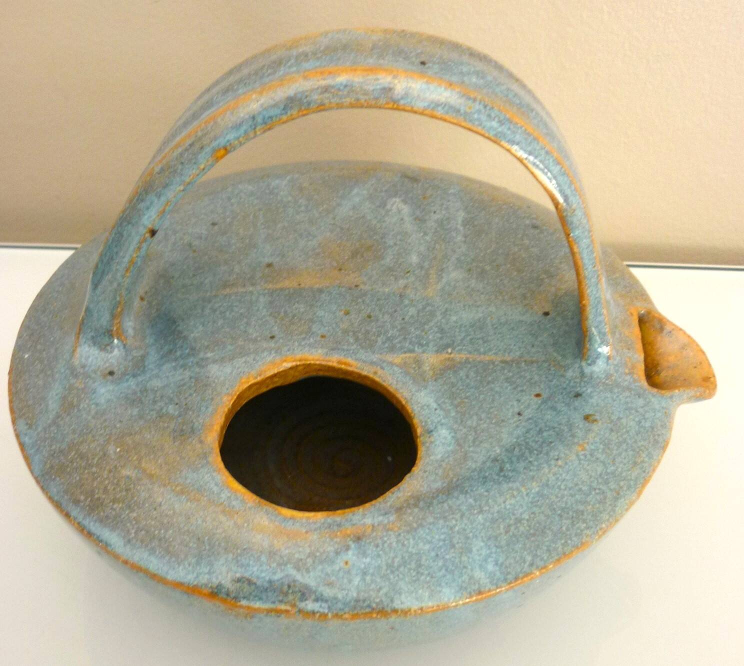 Teapot, enameled ceramic art, signed Michel Vergnes, Kerbénoën pottery